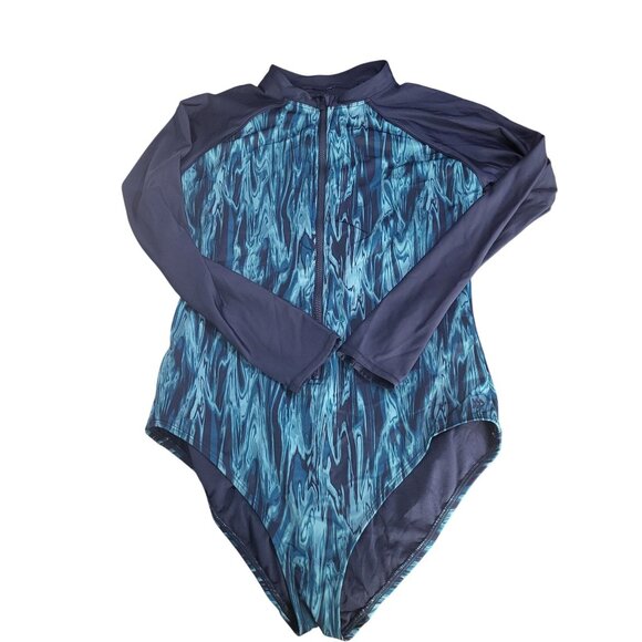 All in Motion Womens XL Long Sleeve Mock Neck One Piece Zip Swimsuit Rashguard - Picture 1 of 10